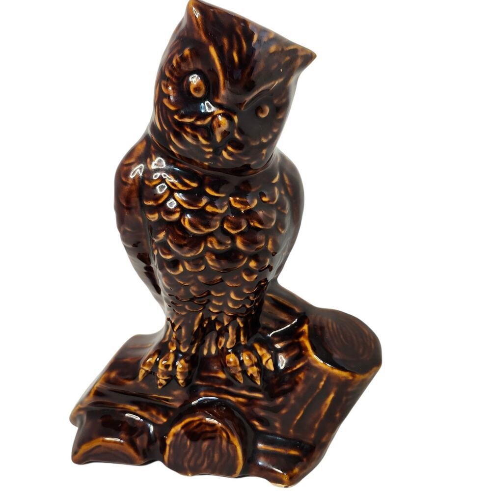Vtg 50's 60's Great Horned Owl Glazed Pottery Planter Decor Figurine MCM Retro